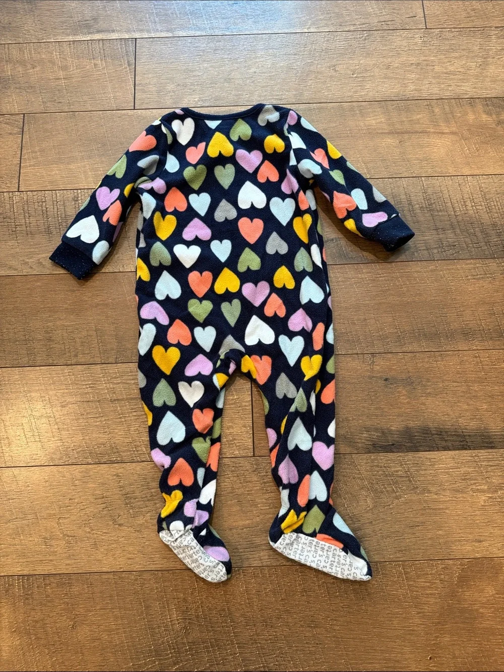 Carter's Navy Fleece Footed One-Piece with Multicolor Hearts